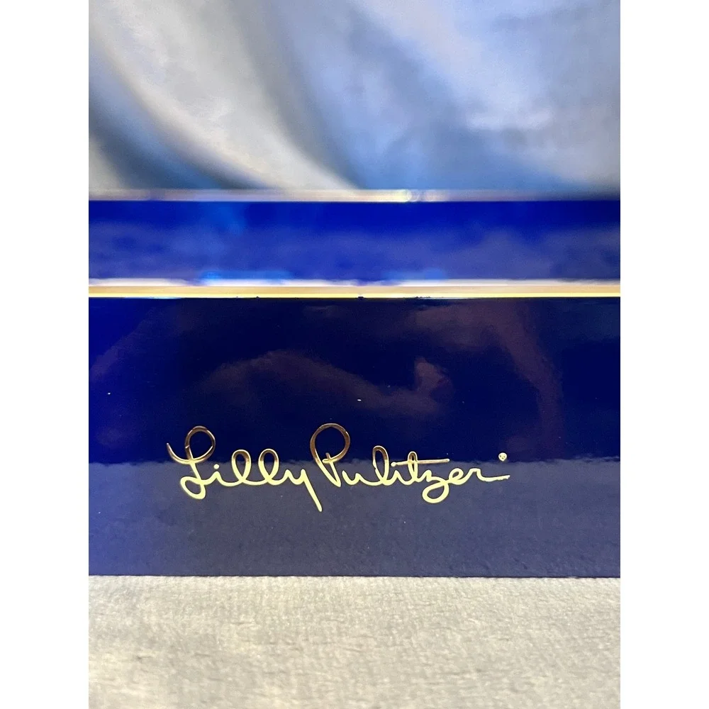 Lilly Pulitzer Coral Bay Hostess Serving Tray Blue White Gold Handles 18
